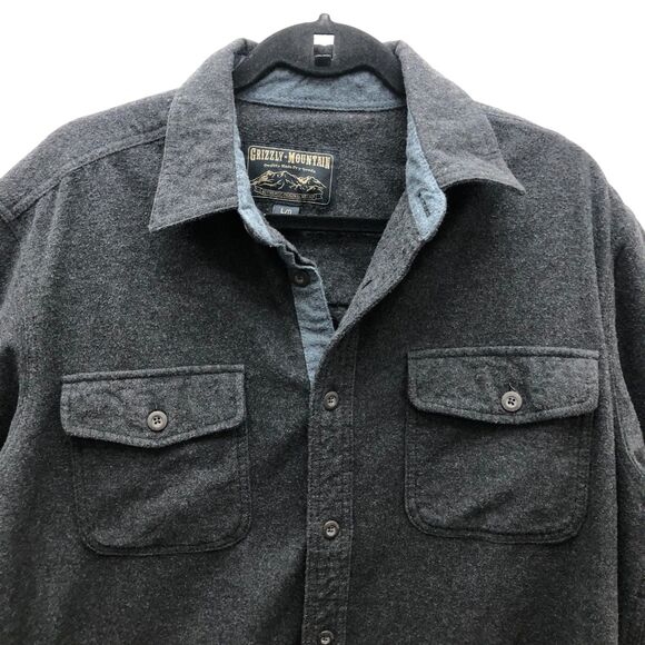 Grizzly Mountain‎ Shirt Mens Large Gray Button Up Flannel Heavyweight Workwear - Picture 2 of 10
